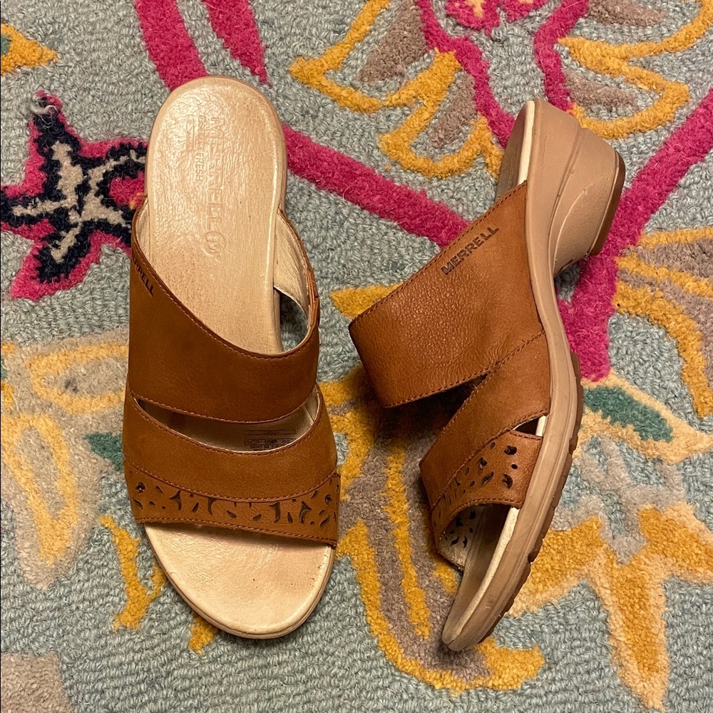 Merrell Veranda Eve Oat Straw Leather Slide Sandals